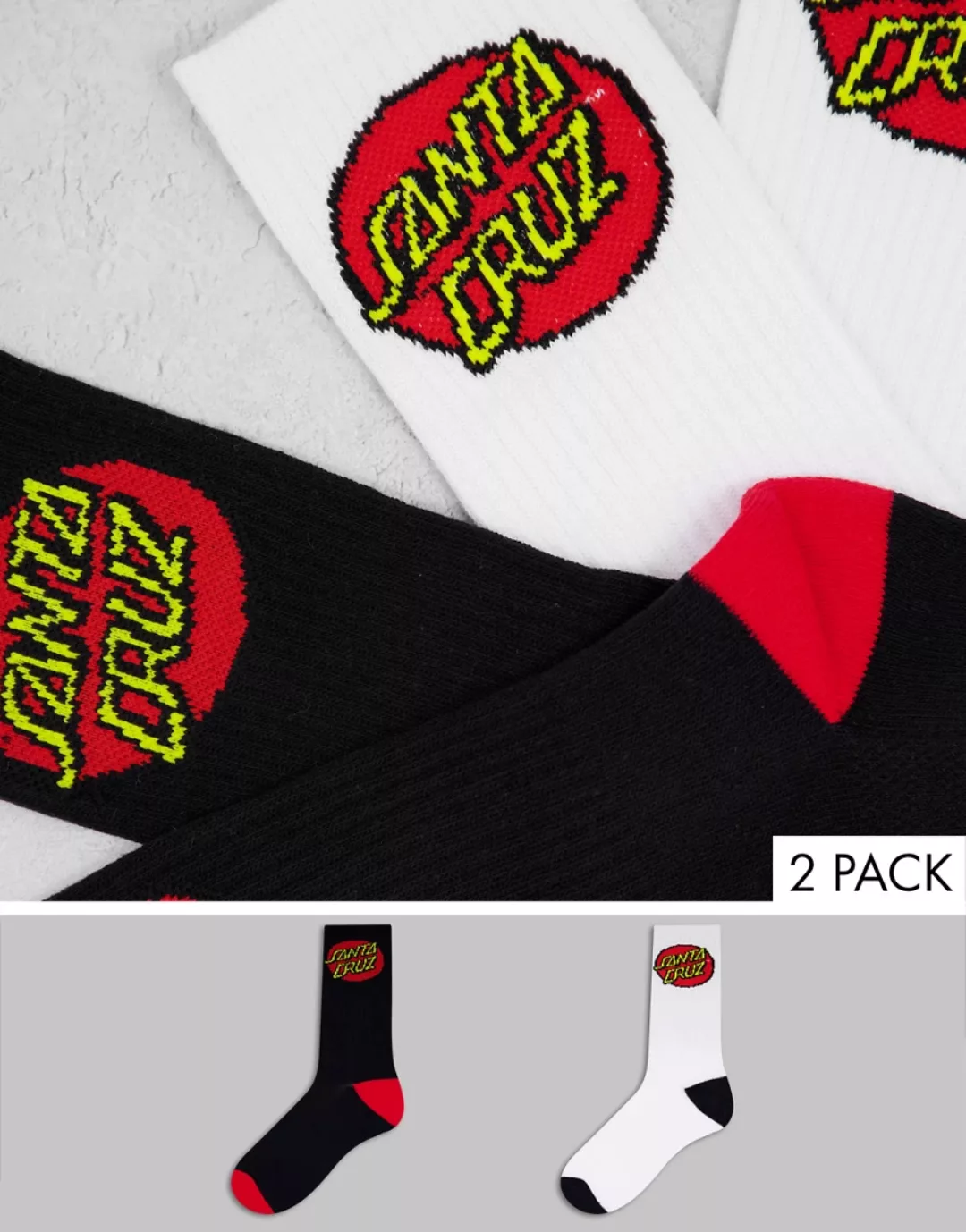 Santa Cruz – Klassische Socken mit Punktdetail in Schwarz/Weiß im 2er-Pack- günstig online kaufen