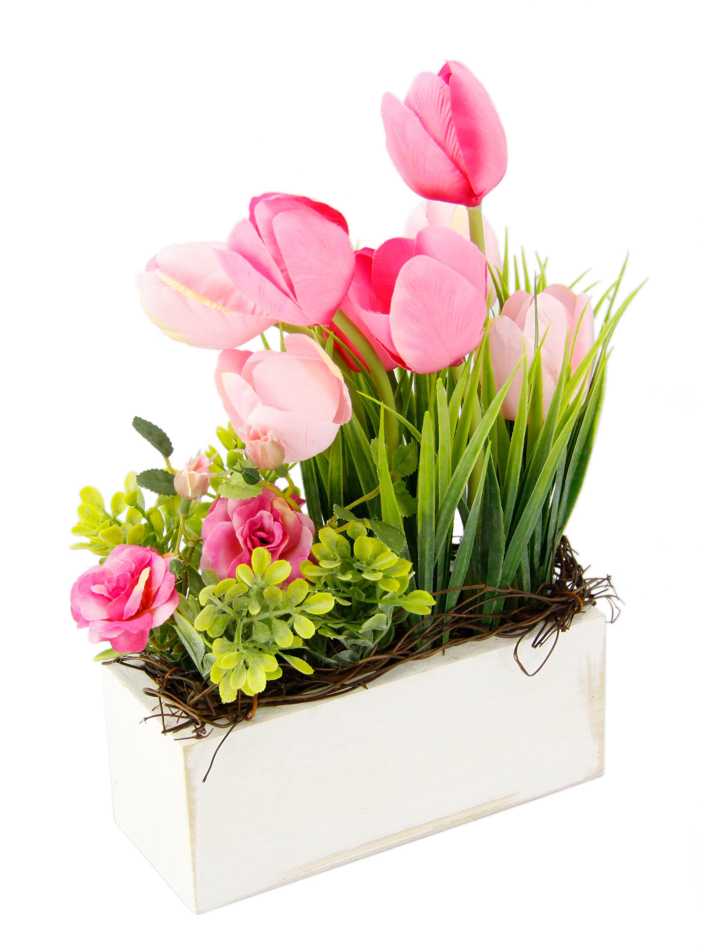 my home Gestecke "Tulpen Wildrosen und Gras", Im Topf, aus Holz, Blumendeko günstig online kaufen