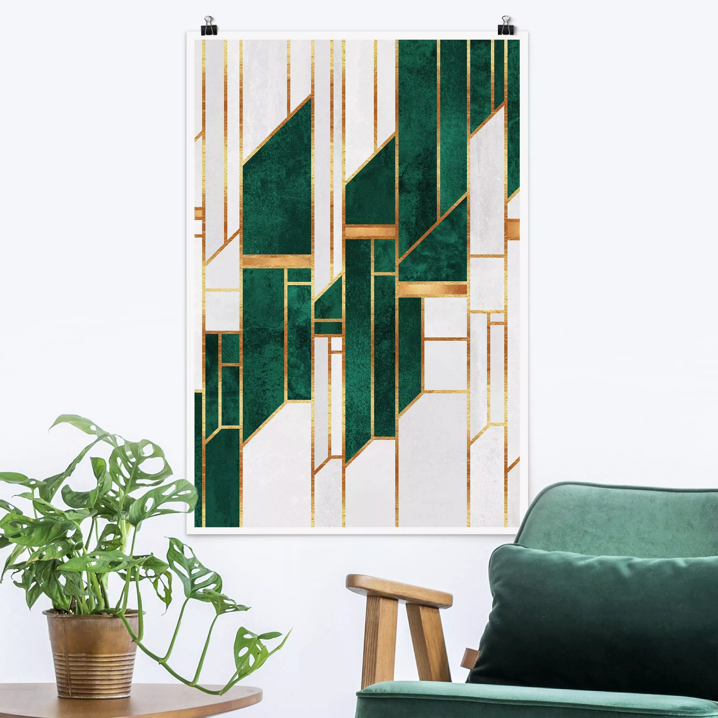 Poster Emerald und Gold Geometrie günstig online kaufen