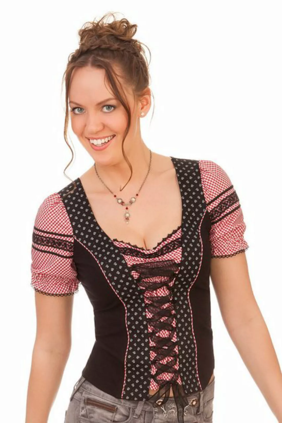 MarJo Trachtenbluse Blusenshirt - NELLY-ELLA - schwarz/rot günstig online kaufen