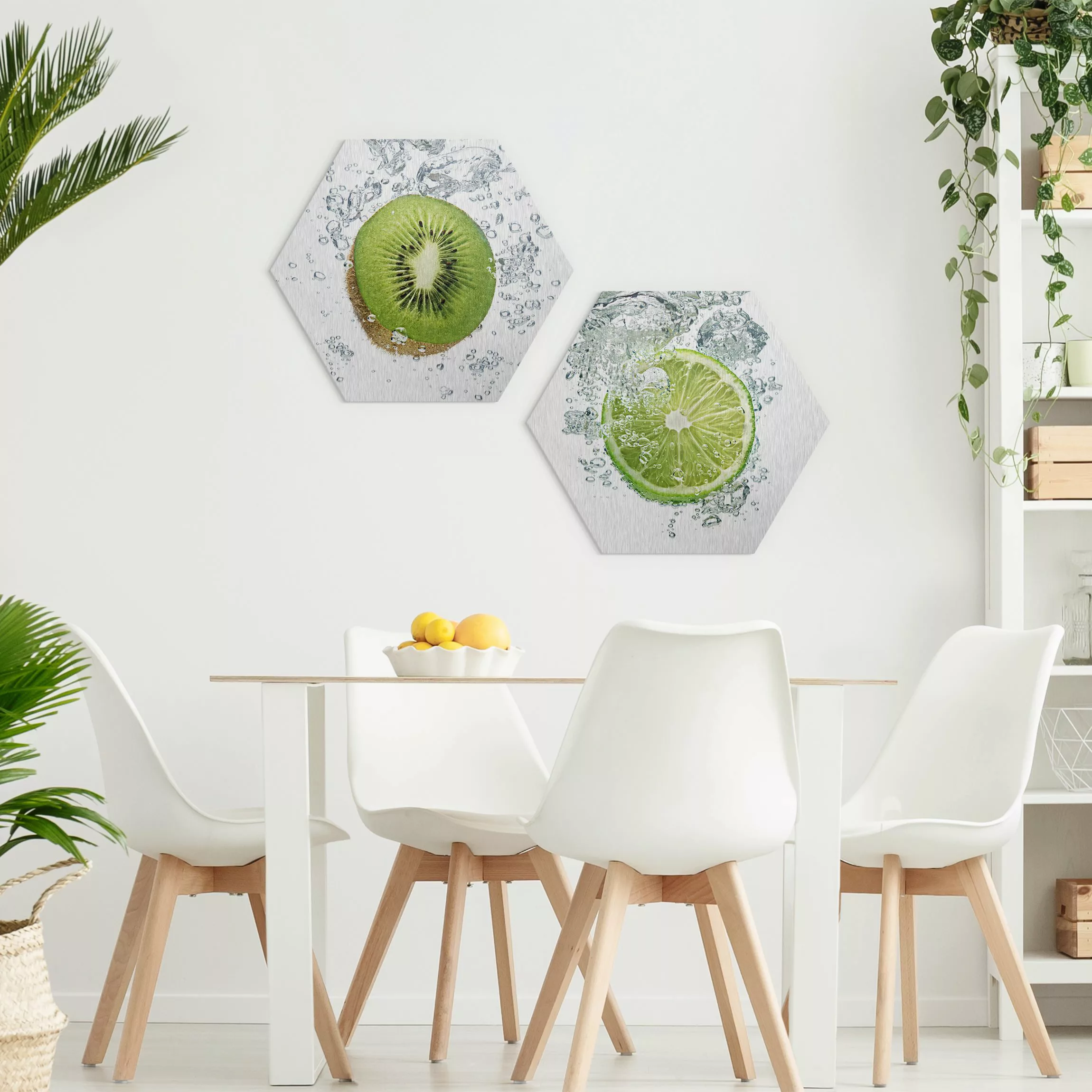 2-teiliges Hexagon-Alu-Dibond Bild Kiwi and Lime Bubbles günstig online kaufen