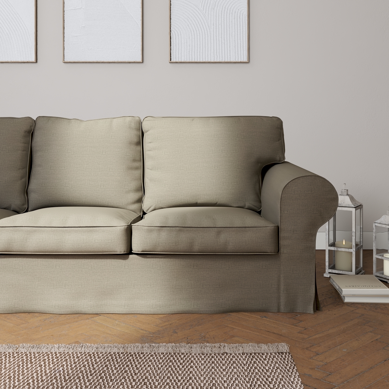 Bezug für Ektorp 3-Sitzer Sofa nicht ausklappbar, beige-grau, Sofabezug für günstig online kaufen