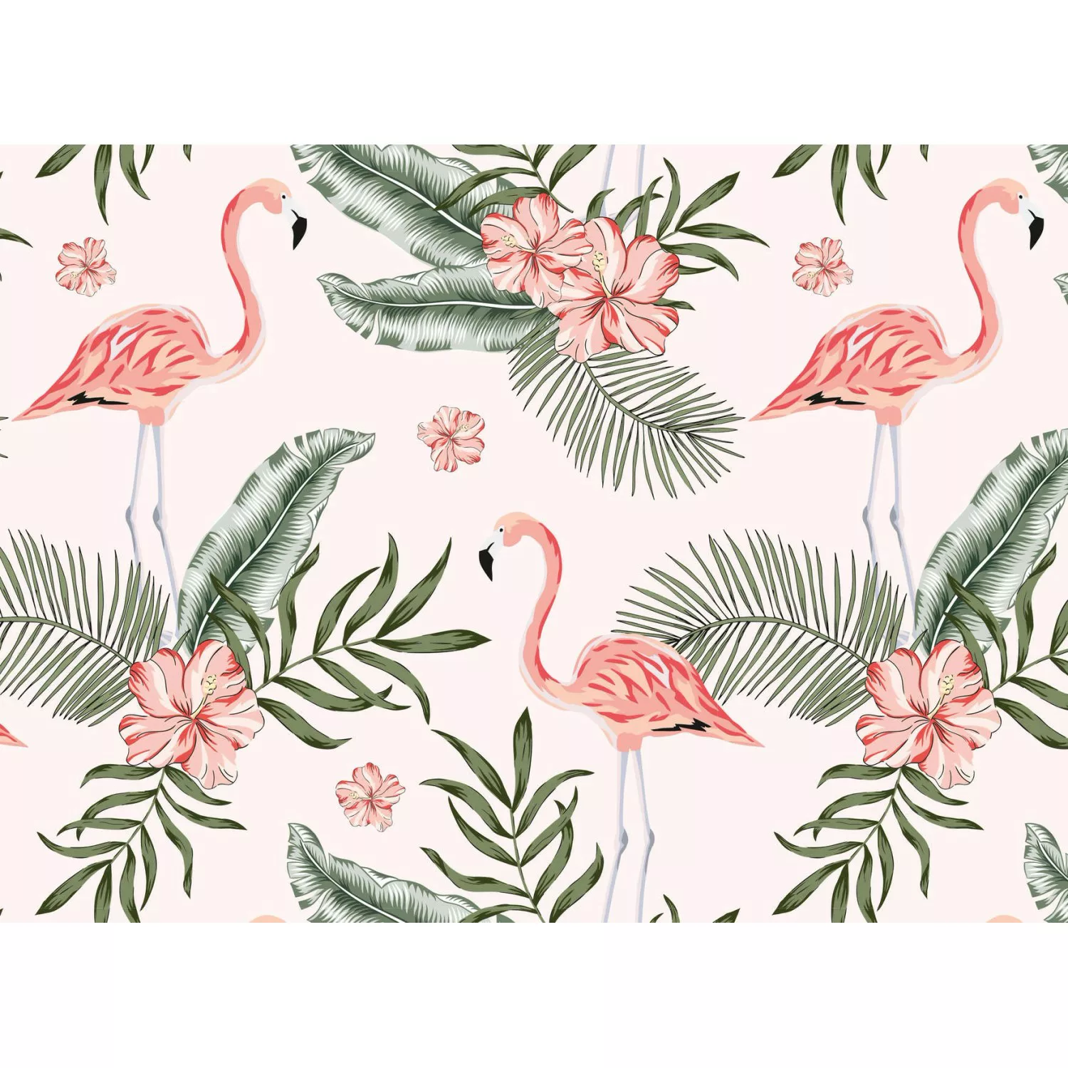 Fototapete Palmen Flamingo Weiß Rosa Grün 3,50 m x 2,55 m FSC® günstig online kaufen