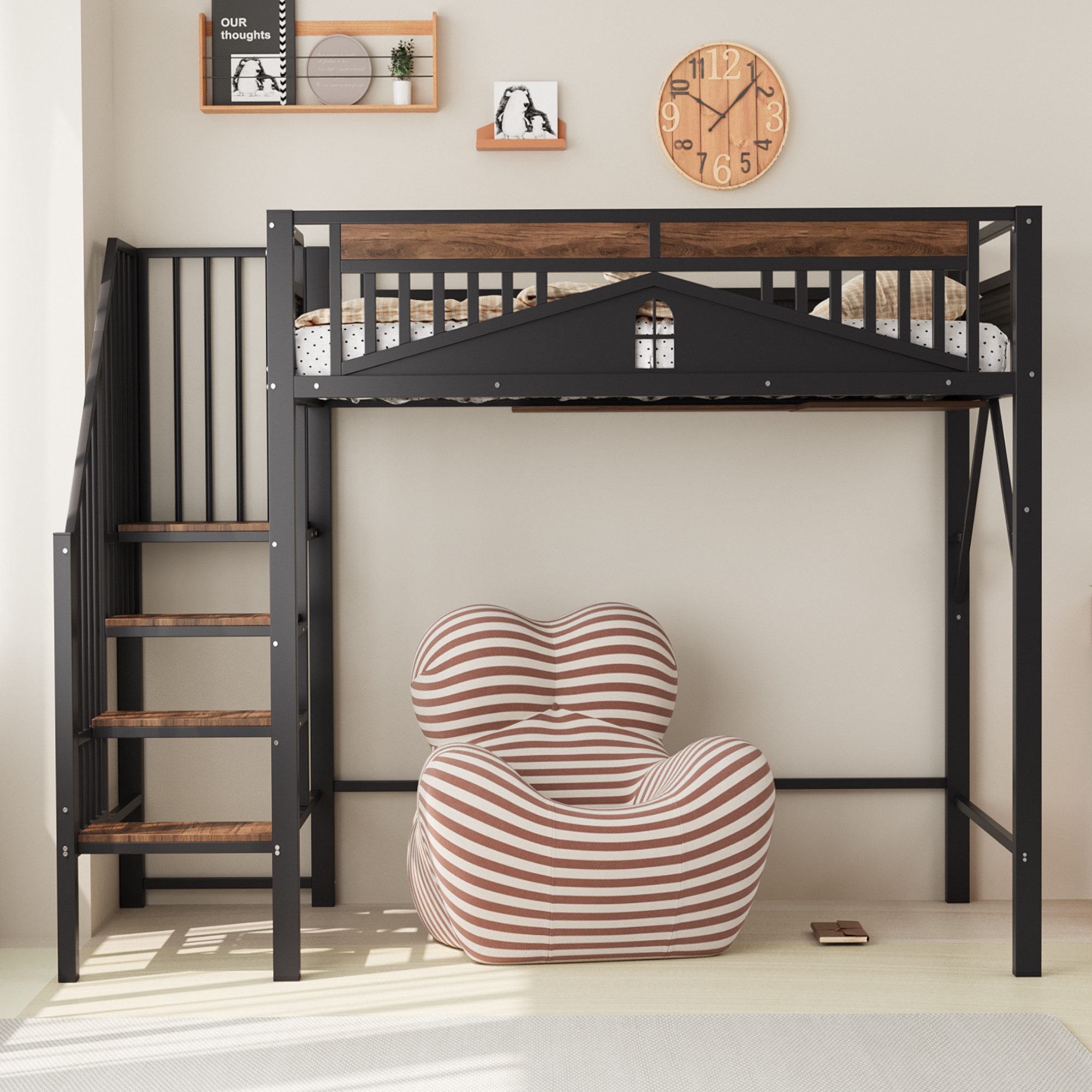 Flieks Hochbett Metallbett Kinderbett 90x200cm mit günstig online kaufen