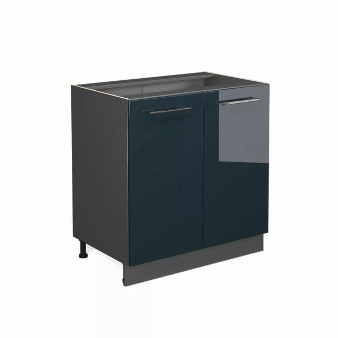 Vicco Spülenunterschrank Fame-Line, Dunkelblau Hochglanz/Anthrazit, 80 cm m günstig online kaufen