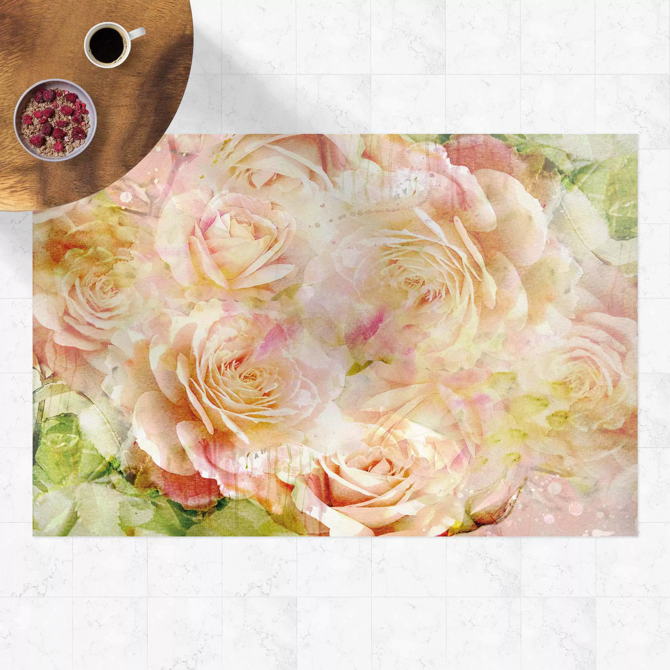 Vinyl-Teppich Watercolor pastell Rose günstig online kaufen