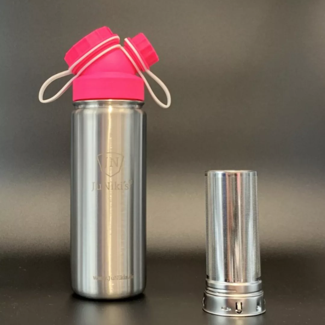 Juniki´s® Eco Line Isolierte Edelstahl Trinkflaschen 550ml Pink/weiss + Tee günstig online kaufen