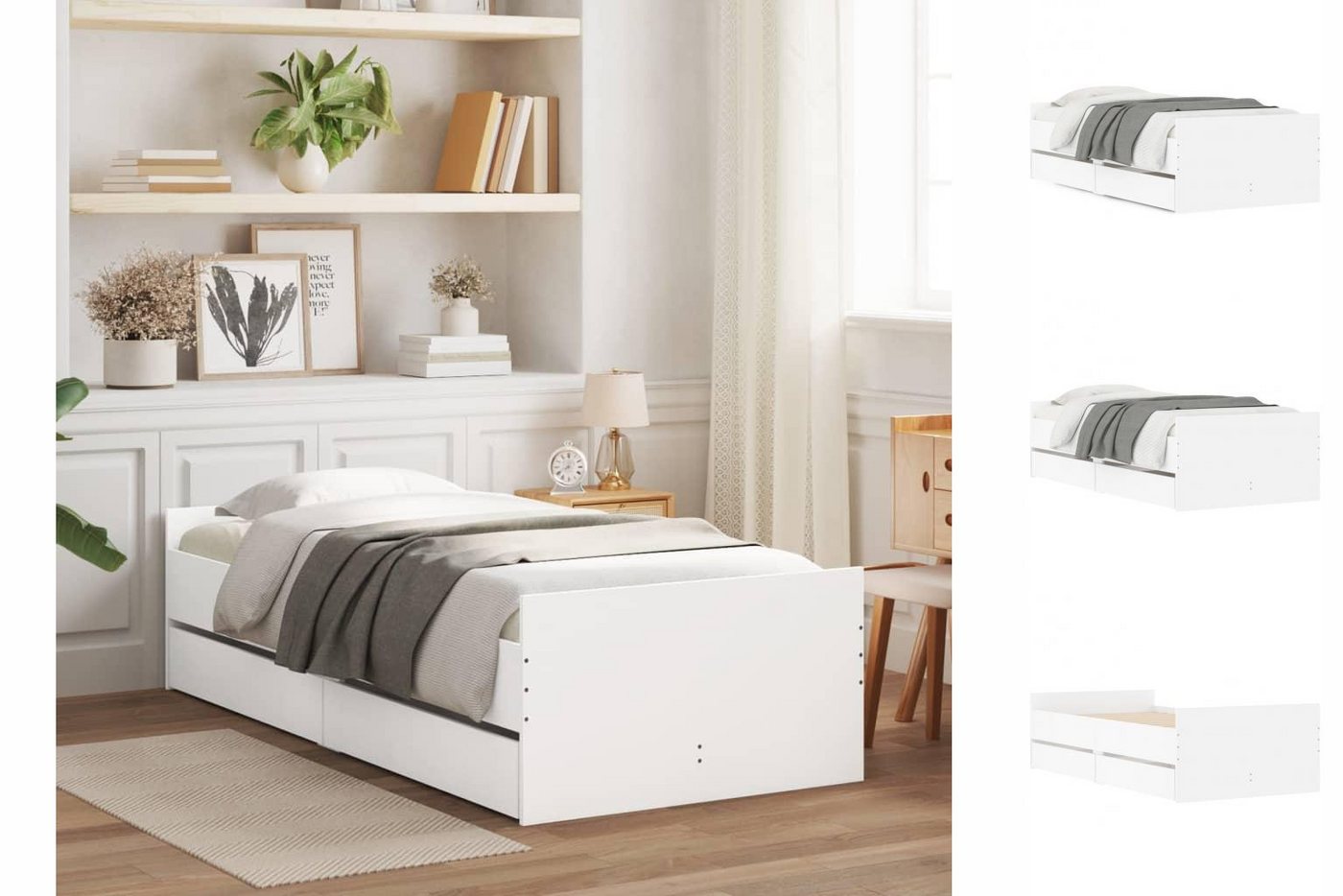 vidaXL Bettgestell Bett mit Schubladen Weiß 75x190 cm Bettgestell günstig online kaufen