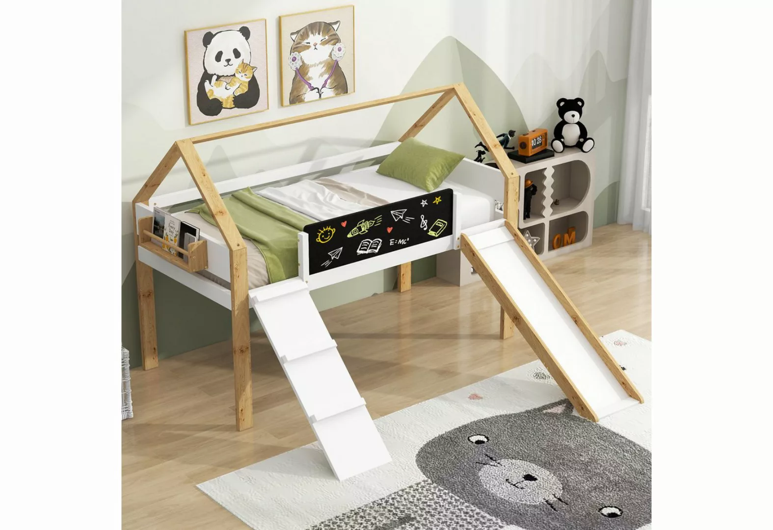 REDOM Kinderbett mit Rutsche, großer Stauraum, mit Regalen (Hochbett 90x200 günstig online kaufen