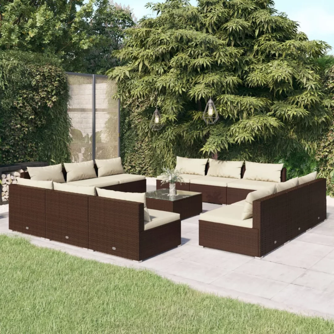 Vidaxl 13-tlg. Garten-lounge-set Mit Kissen Poly Rattan Braun günstig online kaufen