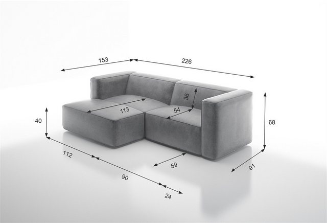 Fun Möbel Ecksofa Designersofa Sofa HELMER XS in Stoff Pola, Ottomane Recht günstig online kaufen