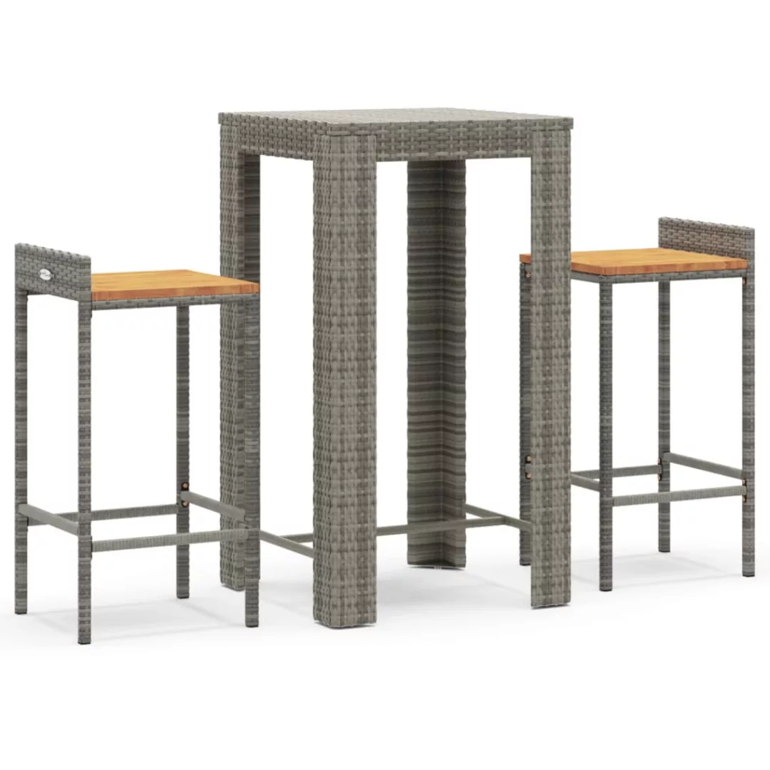 Vidaxl 3-tlg. Gartenbar-set Grau Poly Rattan & Massivholz Akazie günstig online kaufen