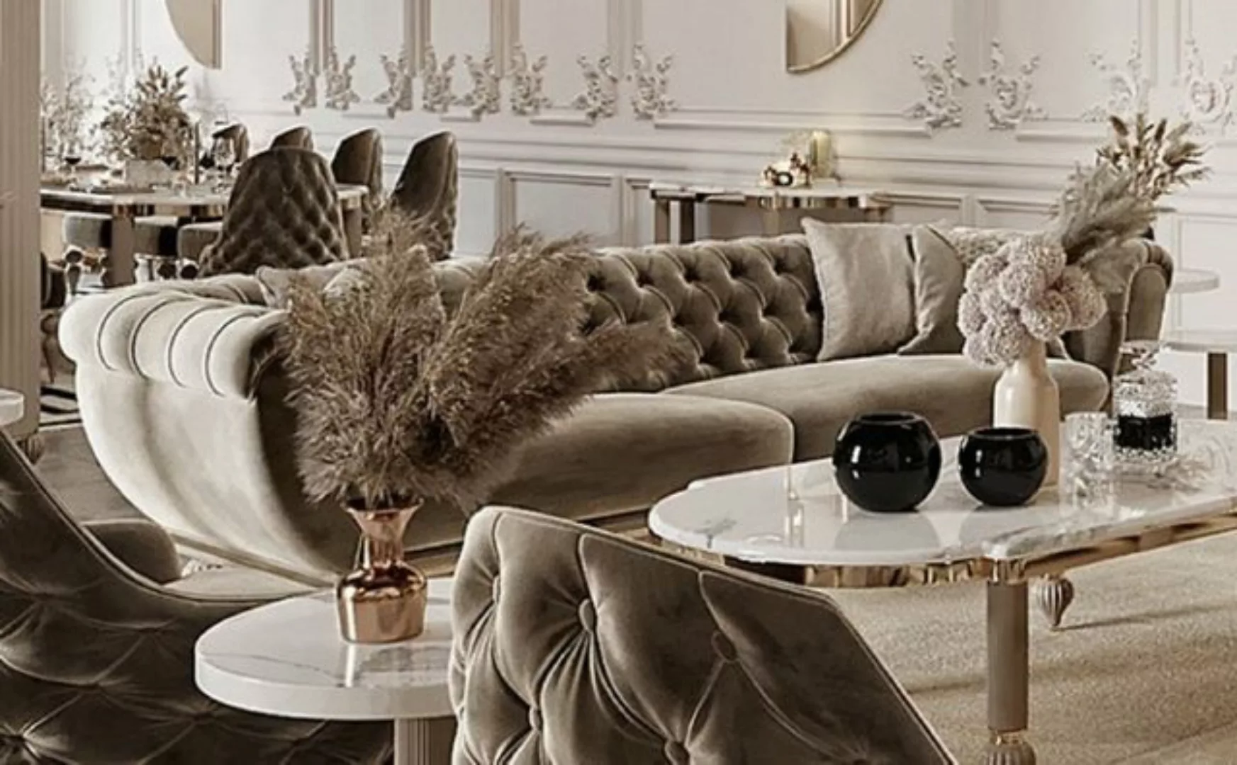 Casa Padrino Chesterfield-Sofa Luxus Art Deco Chesterfield Sofa Grau / Gold günstig online kaufen