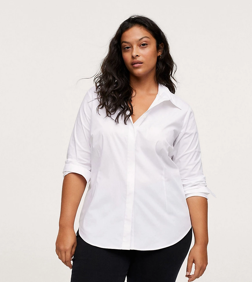Mango Curve – Popeline-Hemd in Weiß günstig online kaufen