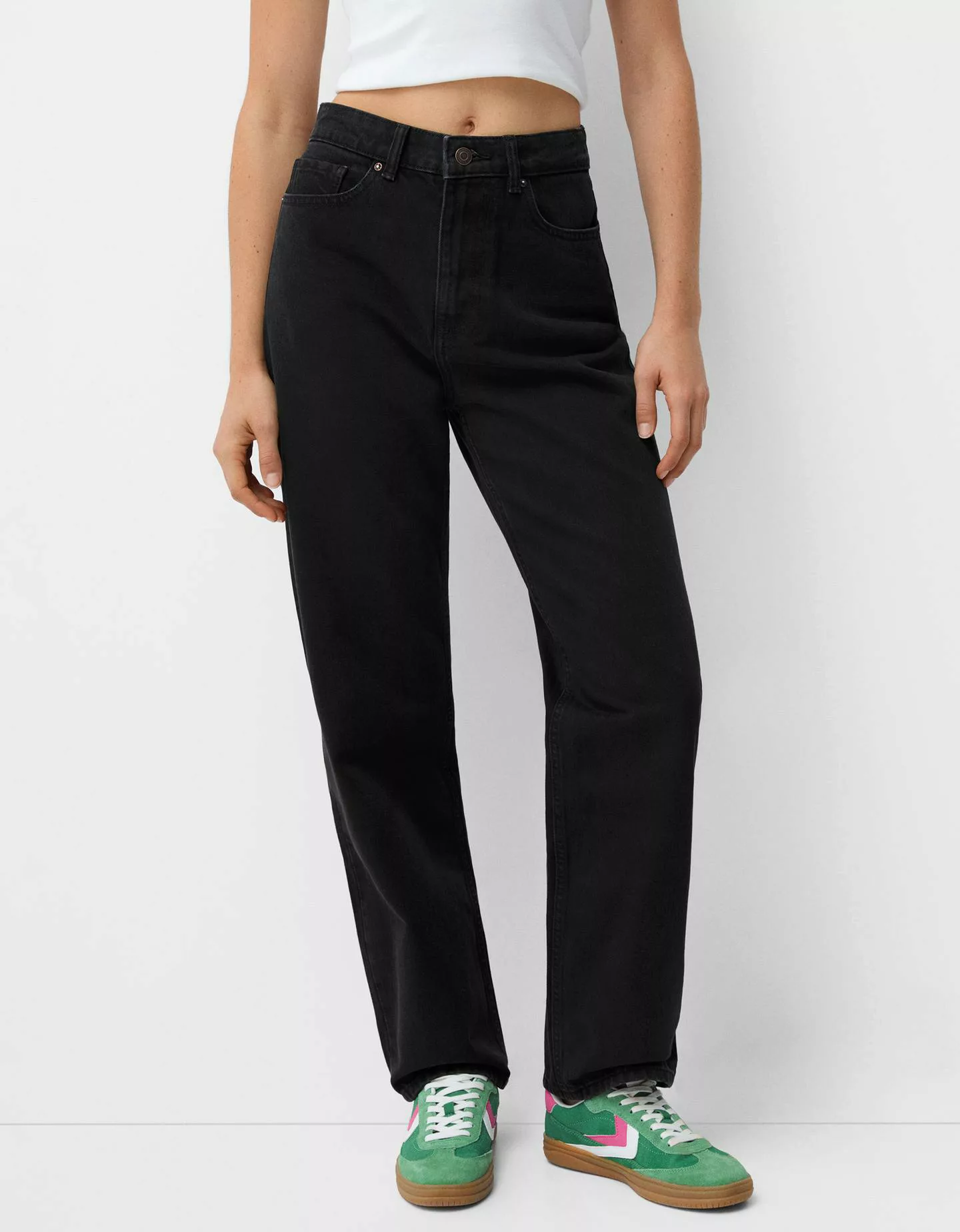 Bershka Straight-Jeans Mit Wide-Leg Damen 42 Schwarz günstig online kaufen