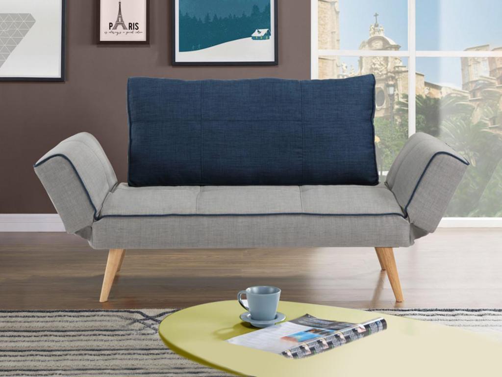 Schlafsofa Klappsofa - Stoff - Grau & Blau - EBATY II günstig online kaufen