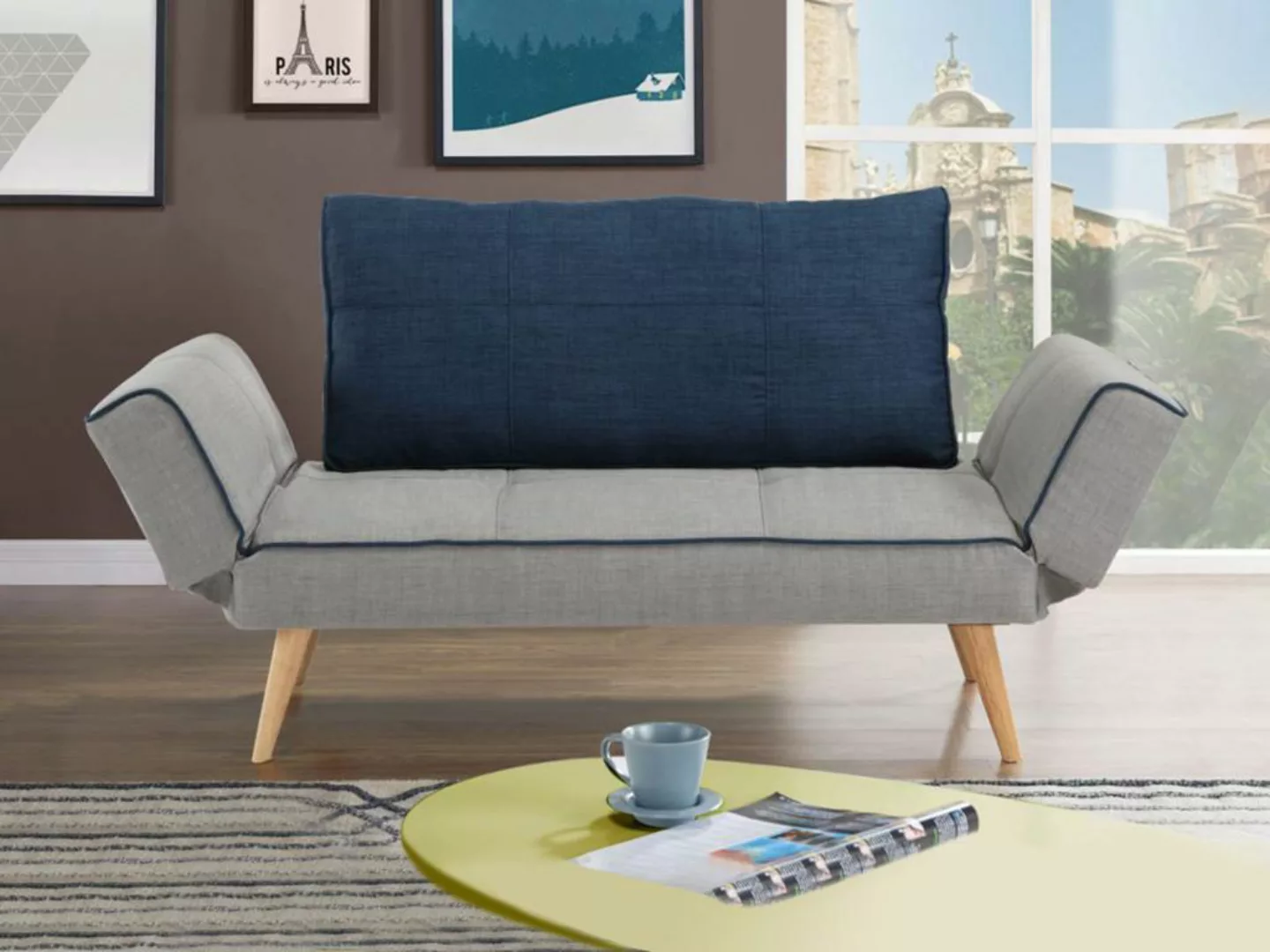 Schlafsofa Klappsofa - Stoff - Grau & Blau - EBATY II günstig online kaufen