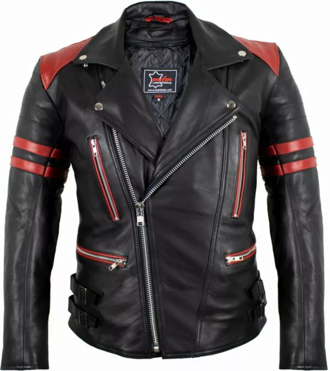 MDM Motorradjacke Herren Retro Lederjacke Motorrad Jacke in Schwarz mit Pro günstig online kaufen