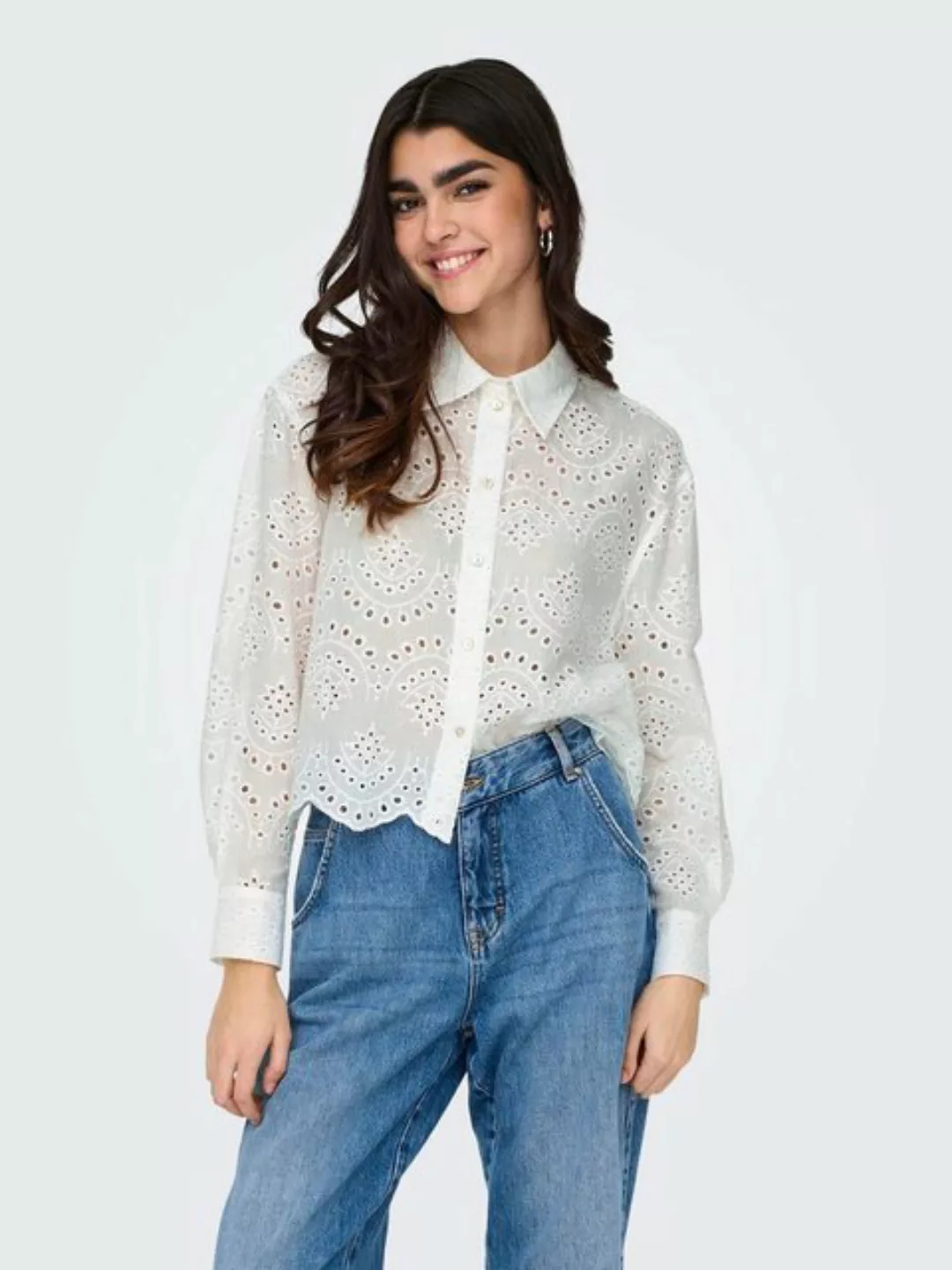 ONLY Blusenshirt Bluse lockeres Muschelsaum Hemd 7422 in Weiß günstig online kaufen