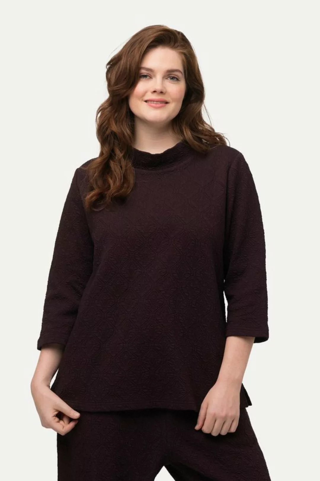 Ulla Popken Sweatshirt Sweatshirt Struktur Stehkragen 3/4-Arm günstig online kaufen