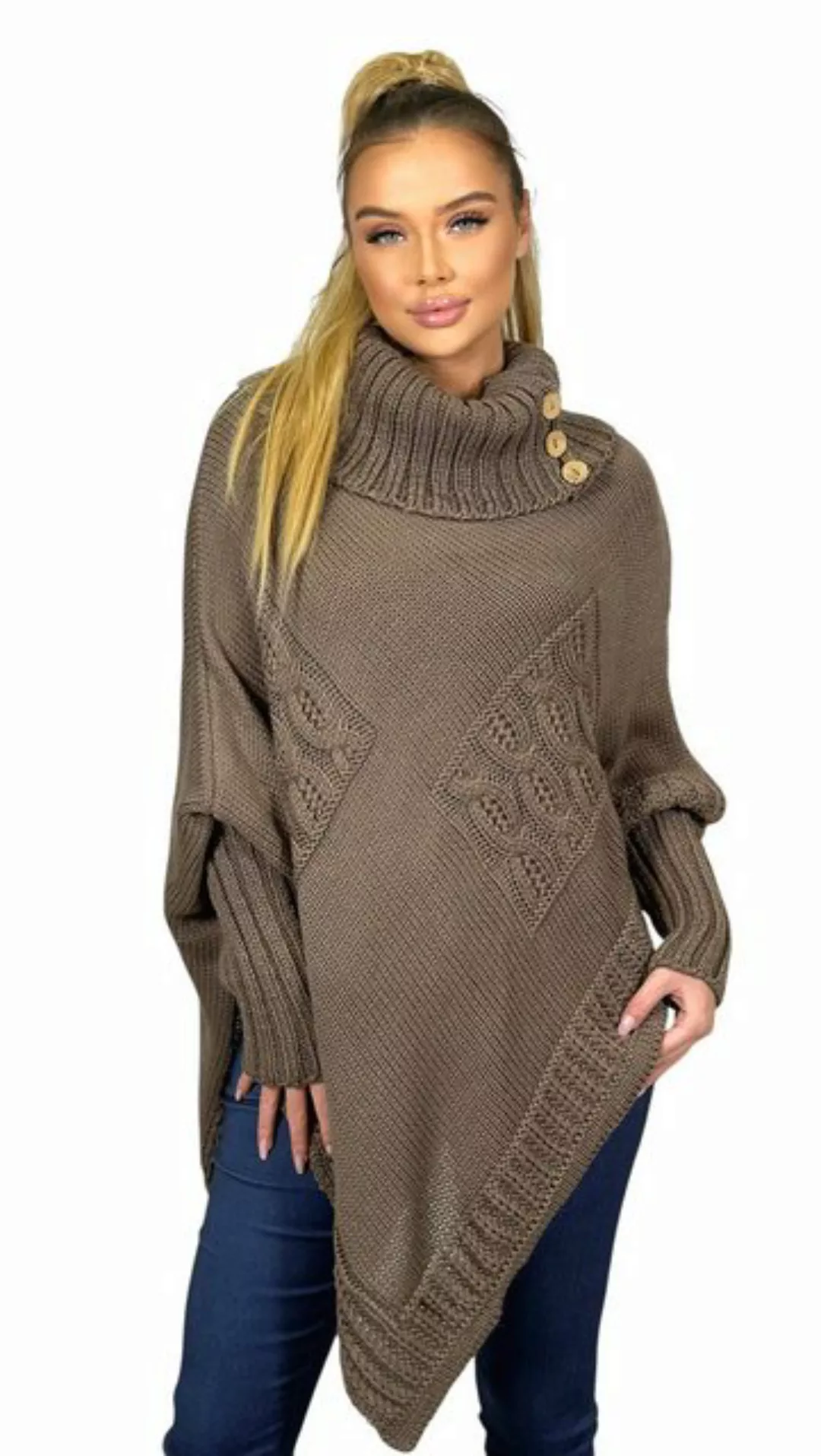 Mississhop Strickponcho Poncho Strick Sweatshirt Pullover Umhang Überwurf M günstig online kaufen