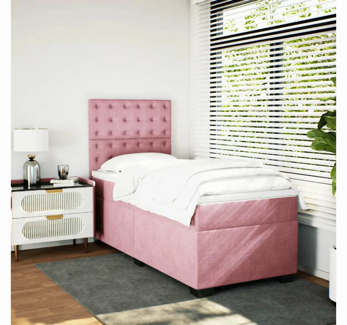 vidaXL Bett Boxspringbett mit Matratze Rosa 90x200 cm Samt günstig online kaufen