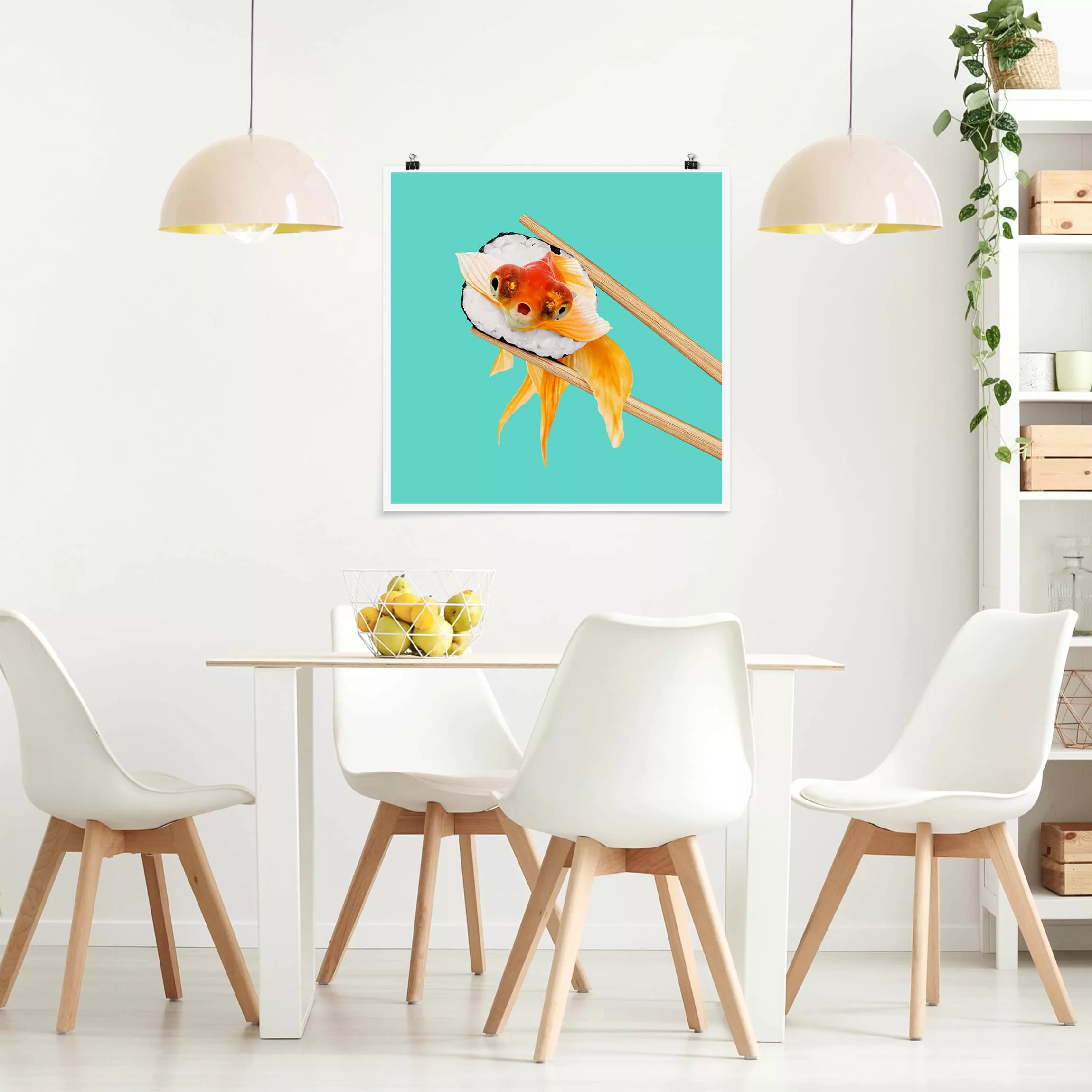 Poster Tiere - Quadrat Sushi mit Goldfisch günstig online kaufen