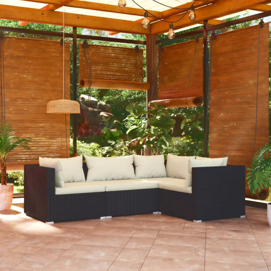 Vidaxl 4-tlg. Garten-lounge-set Mit Kissen Poly Rattan Schwarz günstig online kaufen