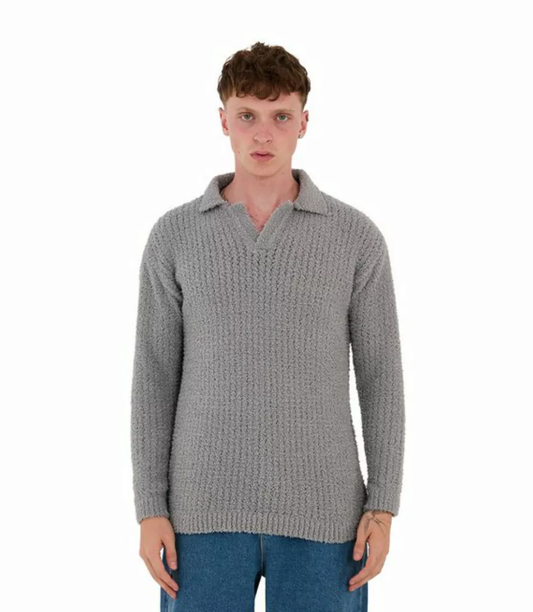 Denim Distriqt Strickpullover Feinstrick mit offenem Polokragen im Oversize günstig online kaufen