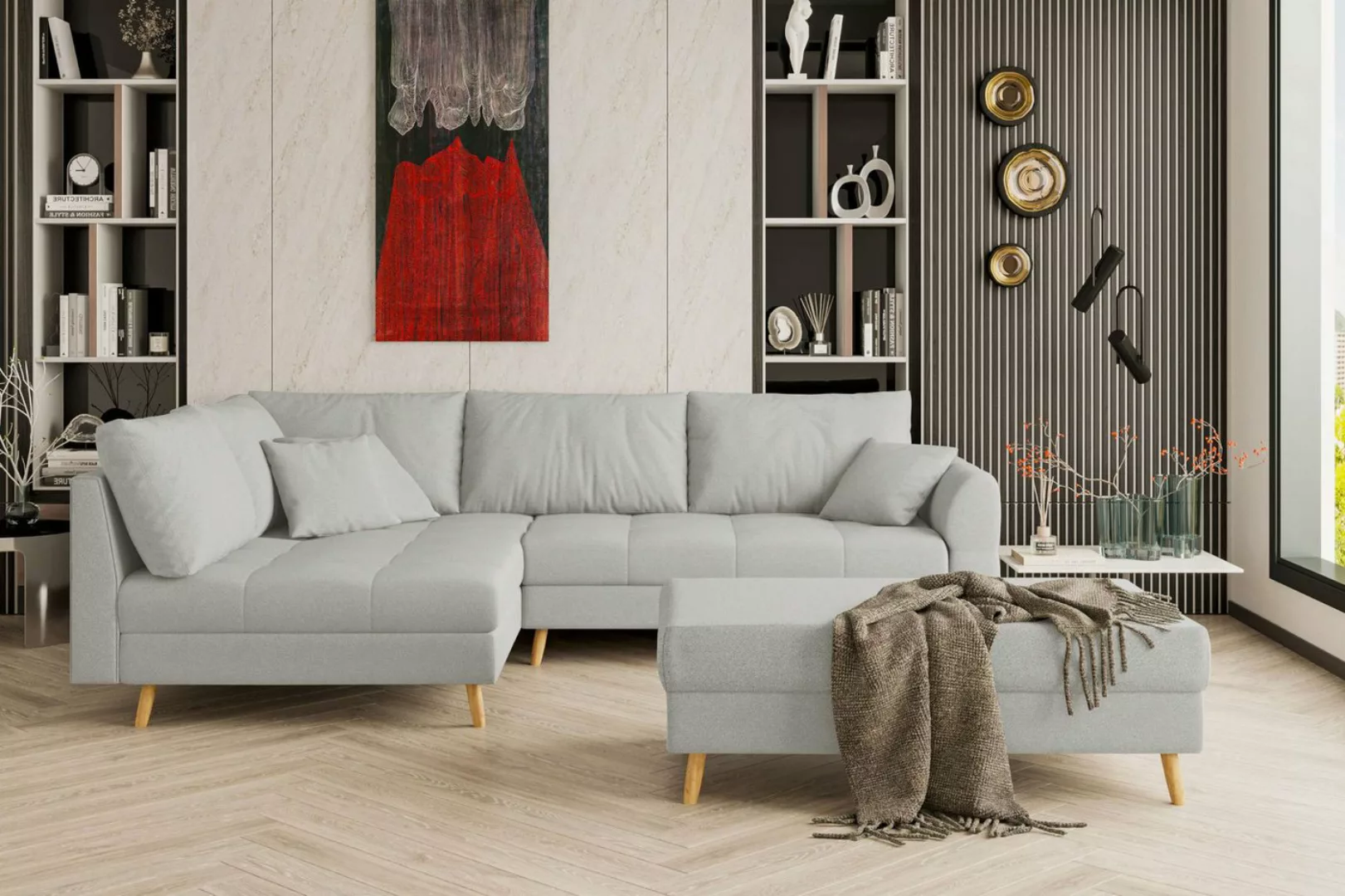 99rooms Ecksofa Bella, Sofa L-Form mit Hocker, links oder rechts bestellbar günstig online kaufen