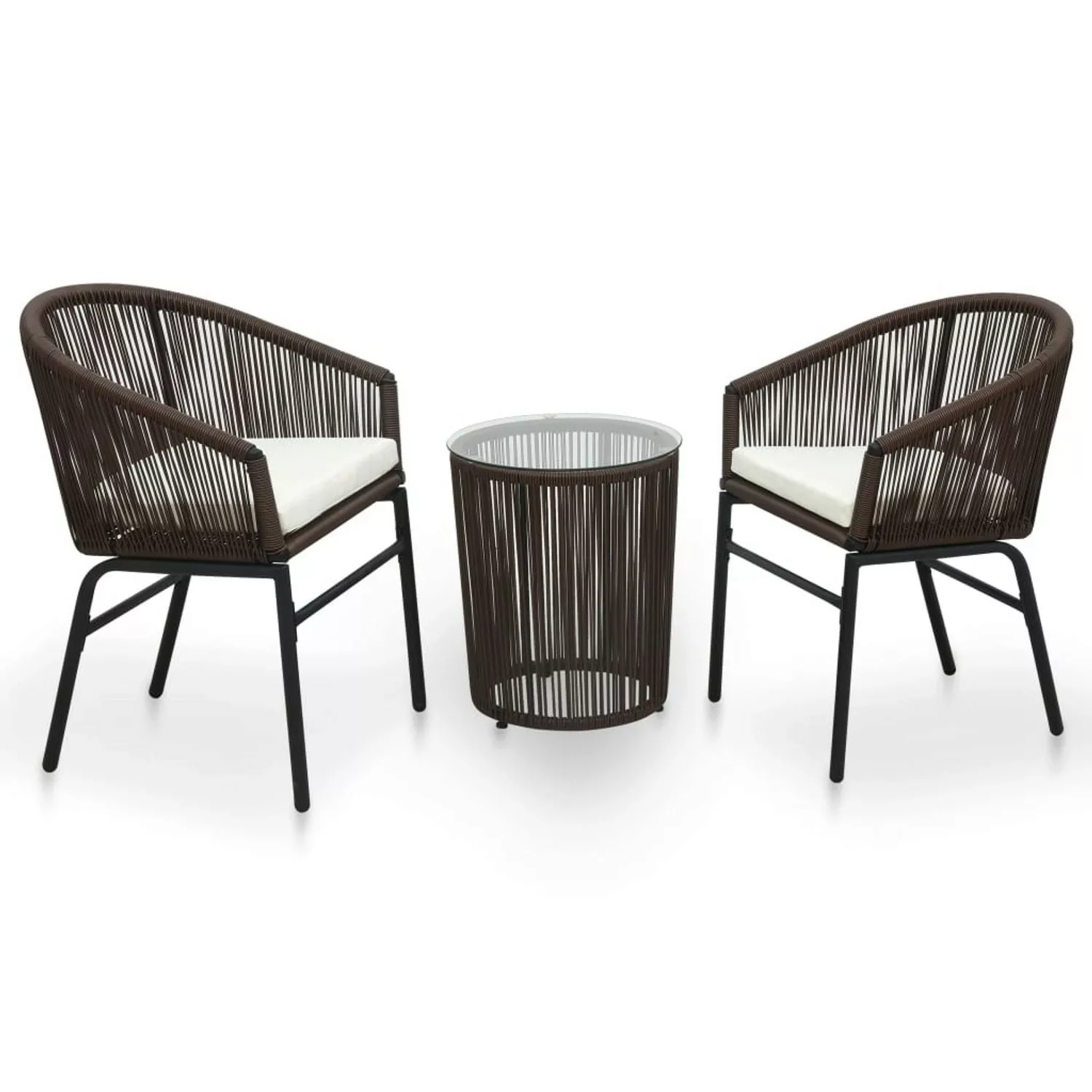 3-tlg. Bistro-set Mit Kissen Pvc Rattan Braun günstig online kaufen