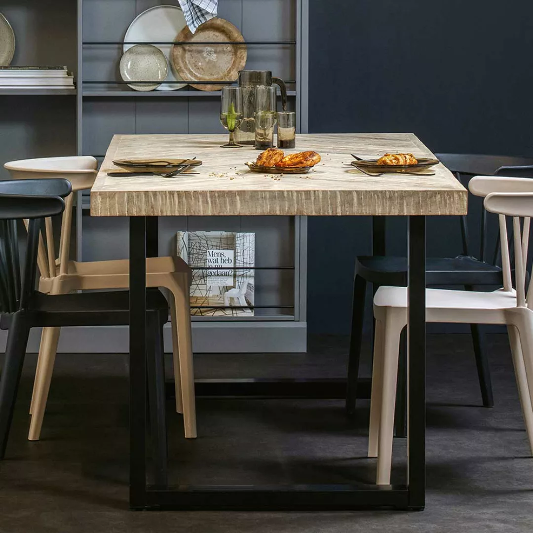 Tisch Herringbone Platte in Holz White Wash Schwarz günstig online kaufen