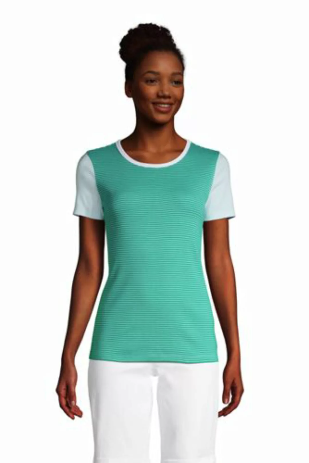 Kurzarm-Rippshirt Gestreift, Damen, Größe: 48-50 Normal, Grün, Baumwolle, b günstig online kaufen