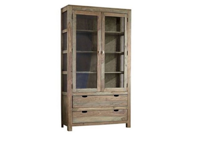 Massivmoebel24 Standvitrine (Vitrine Sheesham 110x45x200  grau geölt NATURE günstig online kaufen