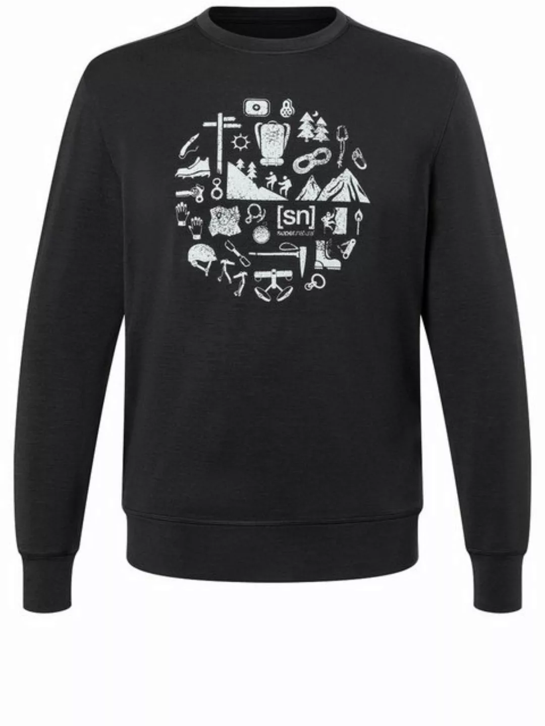 SUPER.NATURAL Langarmshirt für Herren, Merino WELL EQUIPPED CREW Berg Motiv günstig online kaufen