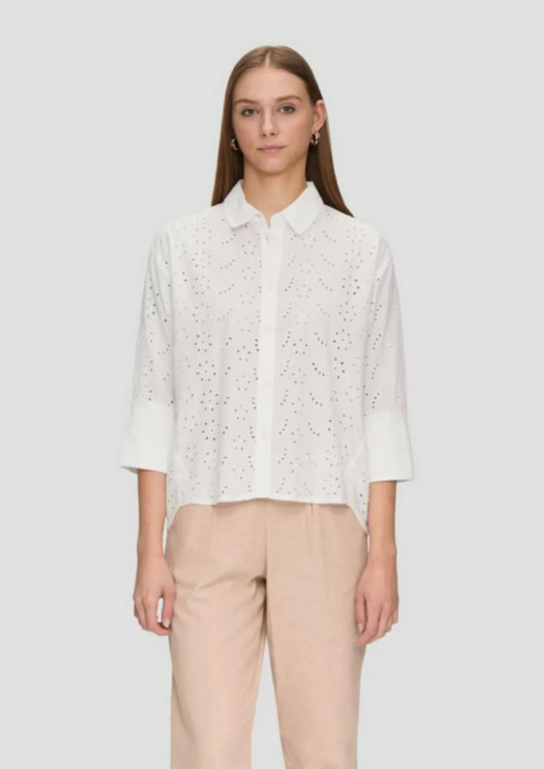 QS Langarmbluse Oversize-Bluse aus Broderie Anglaise Lochstickerei günstig online kaufen