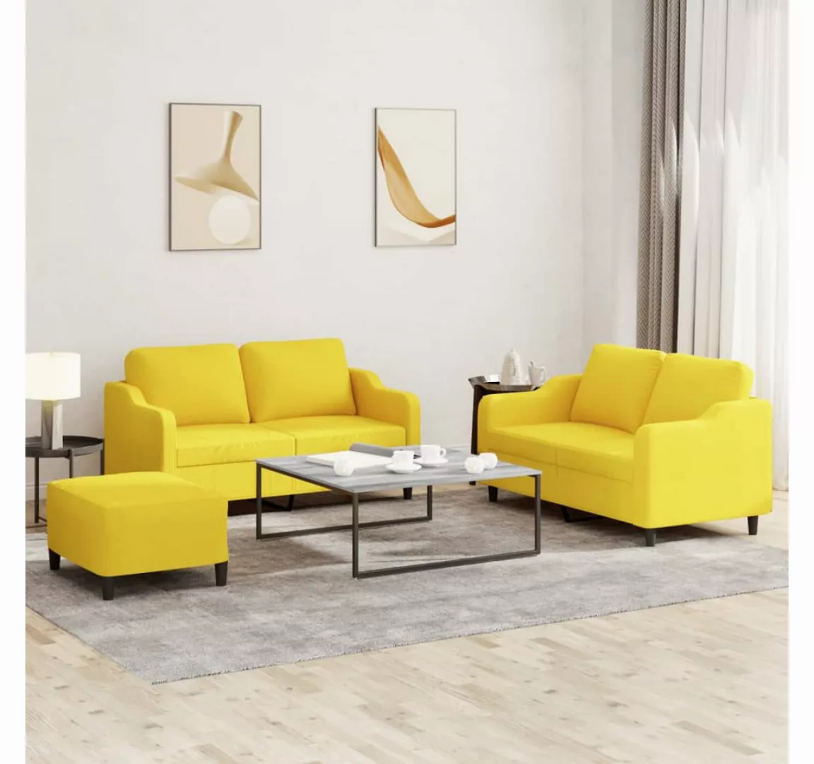 vidaXL Sofa Sofagarnitur Set mit Kissen Stoff, 3-tlg., Gelb günstig online kaufen