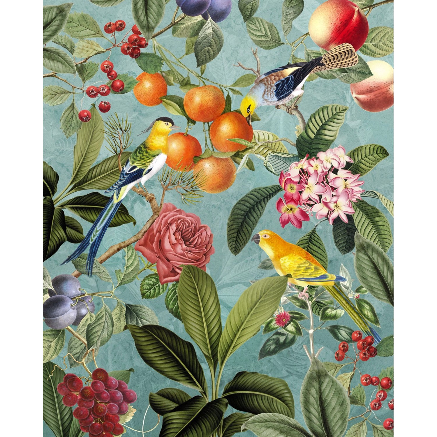 Komar Fototapete Blumen und Vögel Multicolor 200 x 250 cm 611181 günstig online kaufen
