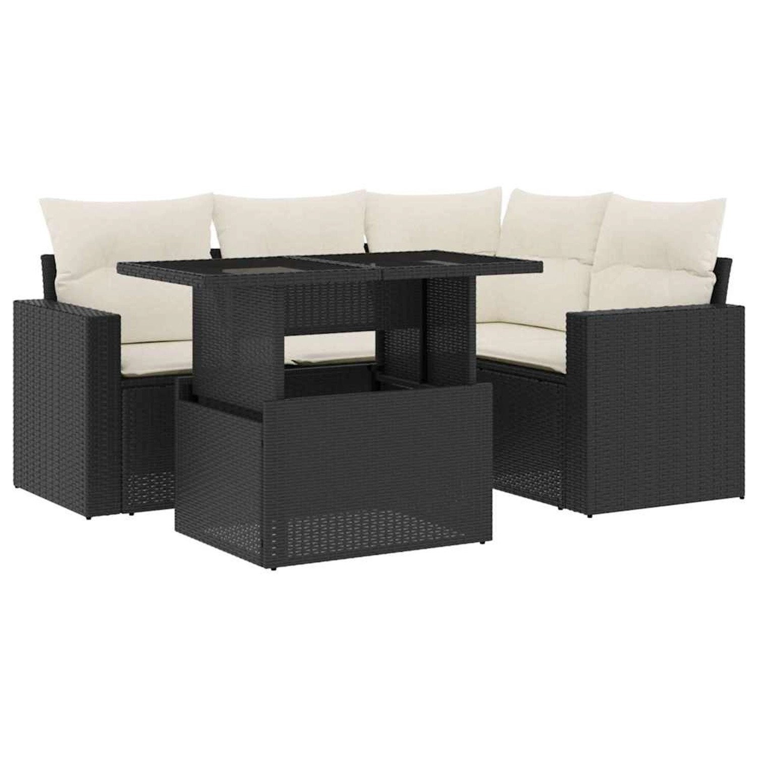vidaXL 5-Tlg Garten-Sofagarnitur mit Kissen Schwarz Poly Rattan 3267246 günstig online kaufen