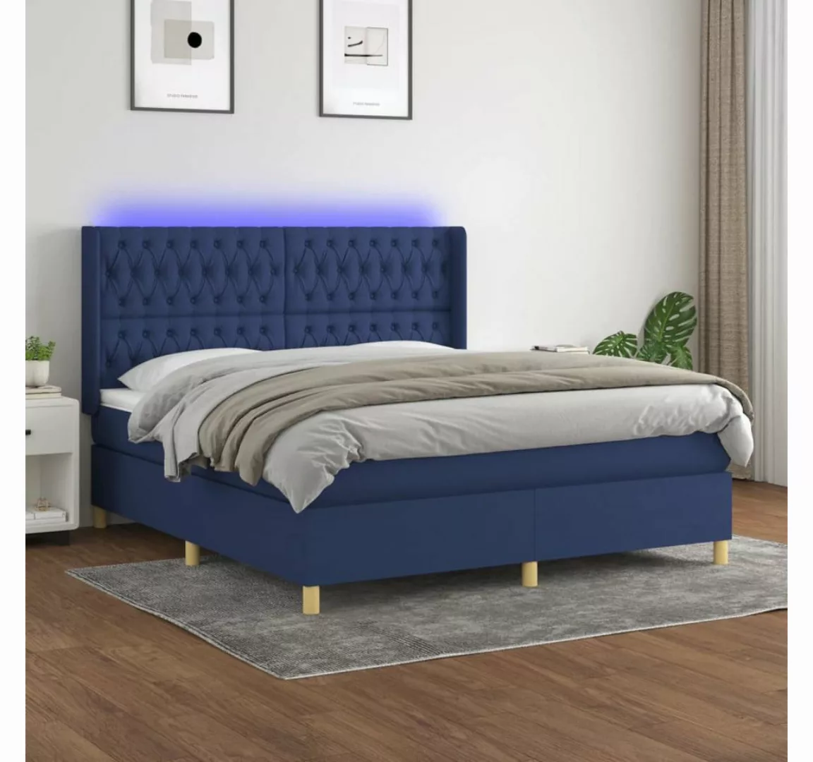 vidaXL Boxspringbett Boxspringbett mit Matratze LED Blau 180x200 cm Stoff B günstig online kaufen