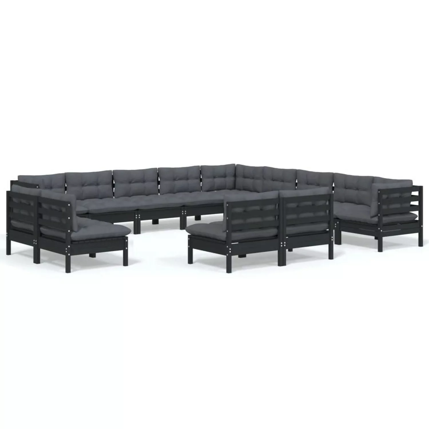 vidaXL 13-tlg Garten-Lounge-Set mit Kissen Schwarz Massivholz Kiefer Modell günstig online kaufen