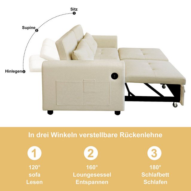 Merax Schlafsofa 3-in-1 Ausziehsofa, Sofa mit Schlaffunktion für Wohnzimmer günstig online kaufen