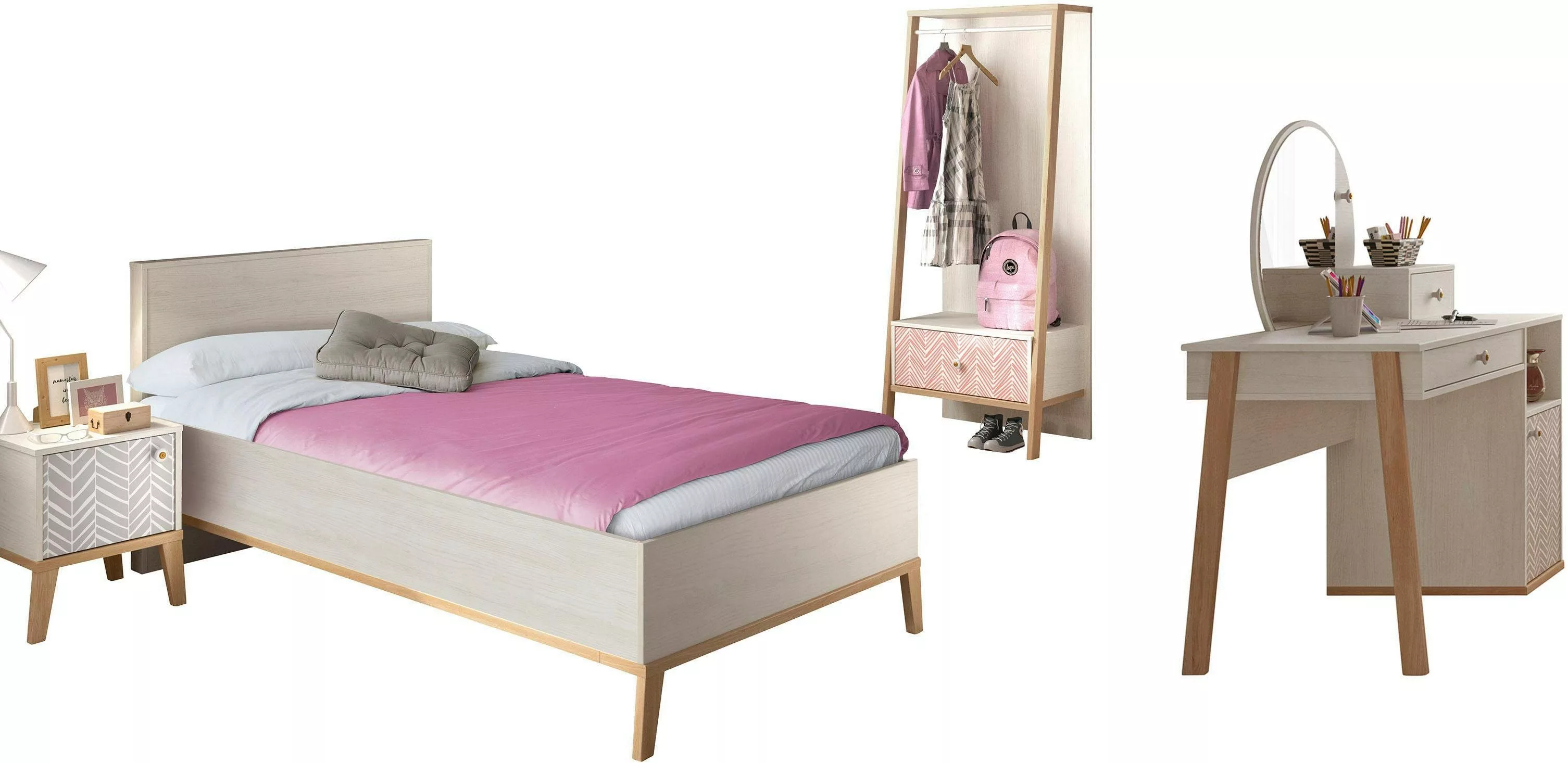 Gami Jugendzimmer-Set "Alika", (Set, 5 tlg., Kleiderständer, Bett, Nachttis günstig online kaufen