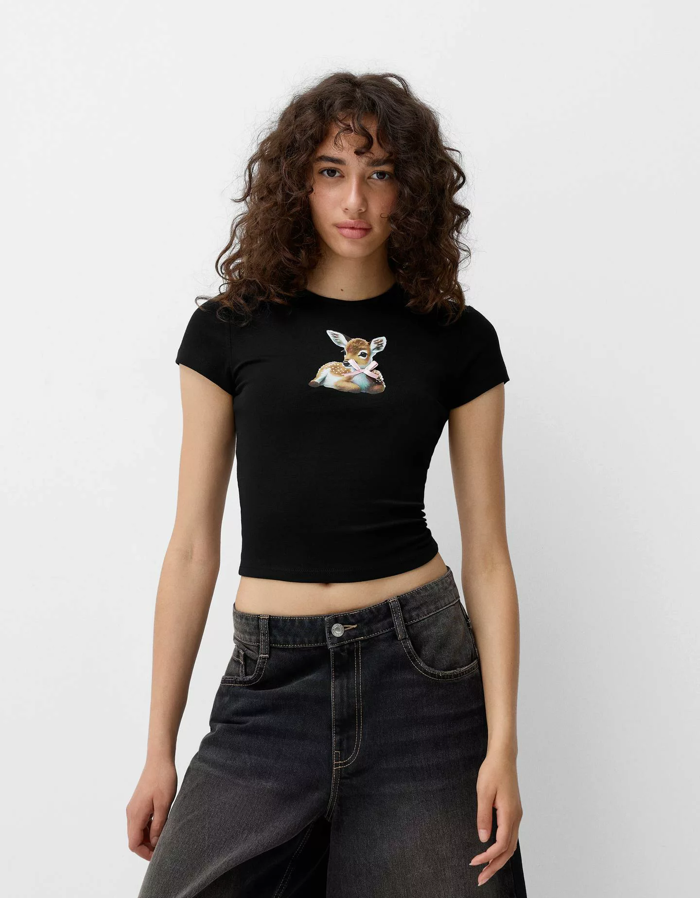 Bershka T-Shirt Mit Print Damen M Schwarz günstig online kaufen