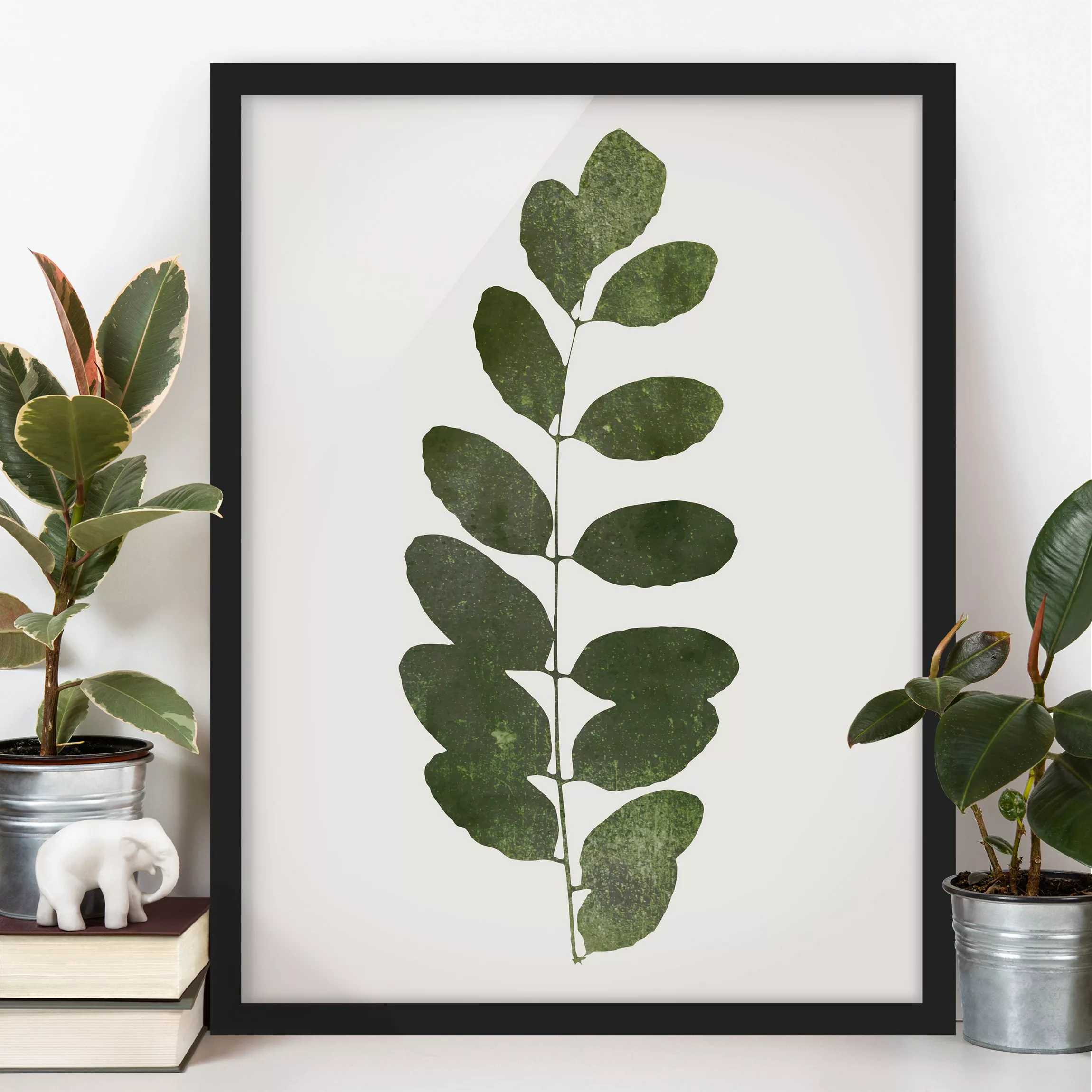 Bild mit Rahmen Grafische Pflanzenwelt - Dunkelgrün günstig online kaufen