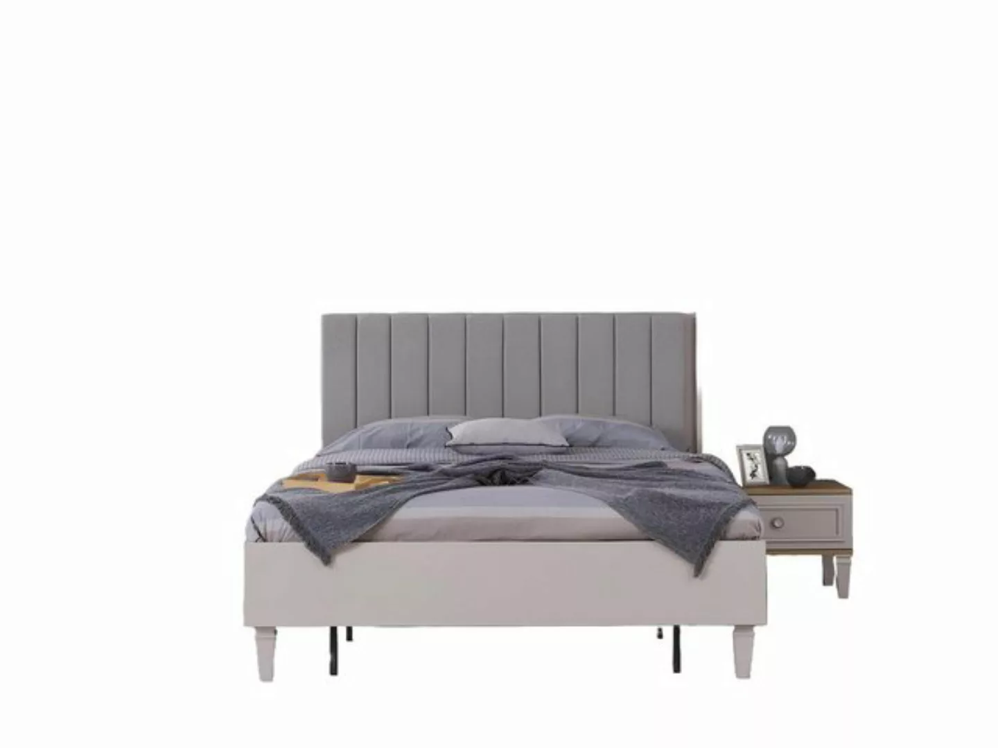 Xlmoebel Bett Doppelbett Schlafzimmer Set mit Nachttischen in Grau aus Holz günstig online kaufen