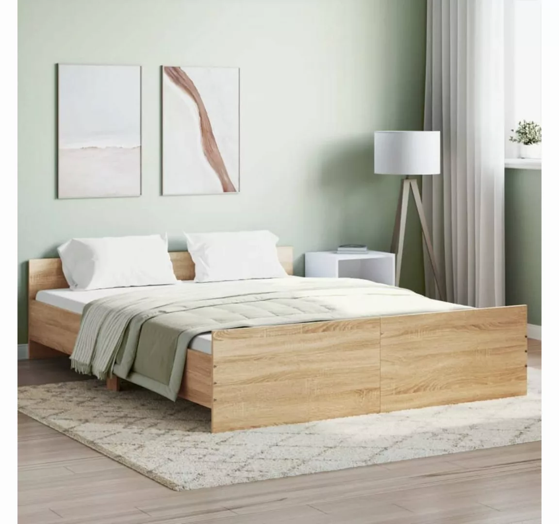 furnicato Bett Bettgestell mit Kopf- und Fußteil Sonoma-Eiche 140x200 cm günstig online kaufen