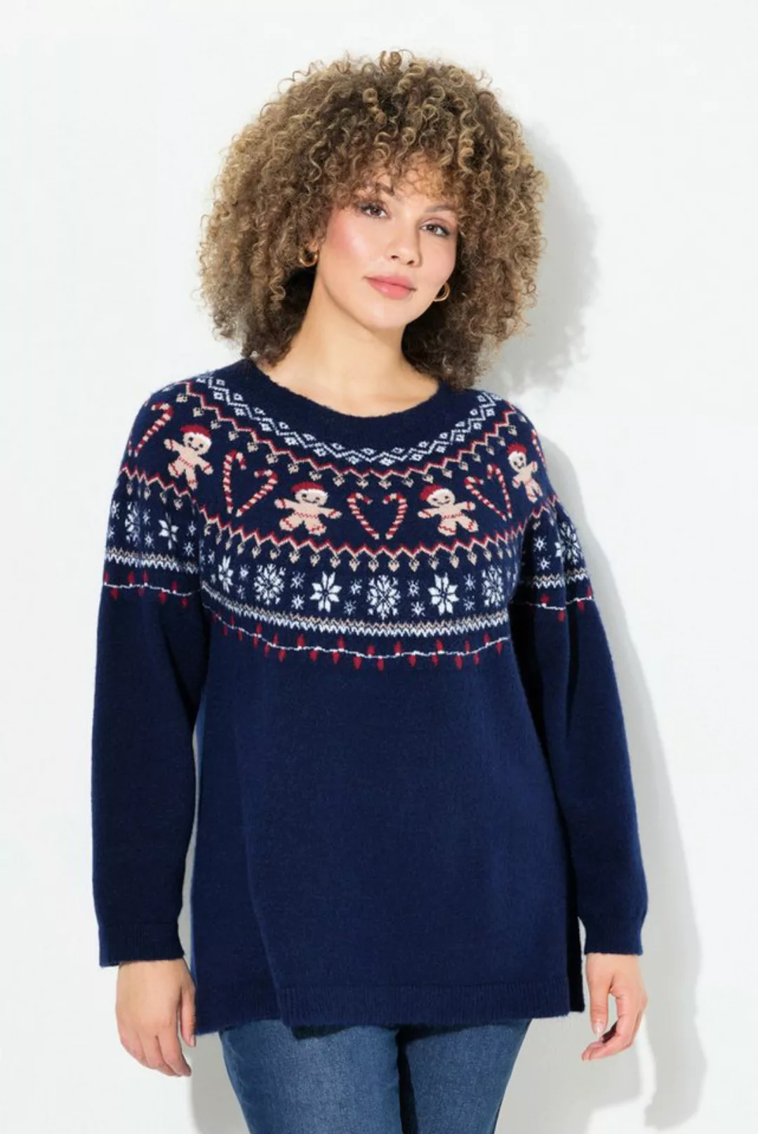 Ulla Popken Strickpullover Weihnachtspullover Norwegermuster Rundhals Langa günstig online kaufen