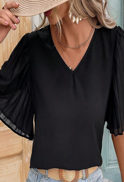 CHENIN T-Shirt Damen Shirt Elegant V-Ausschnitt Kurzarm Lässiges Oberteil P günstig online kaufen