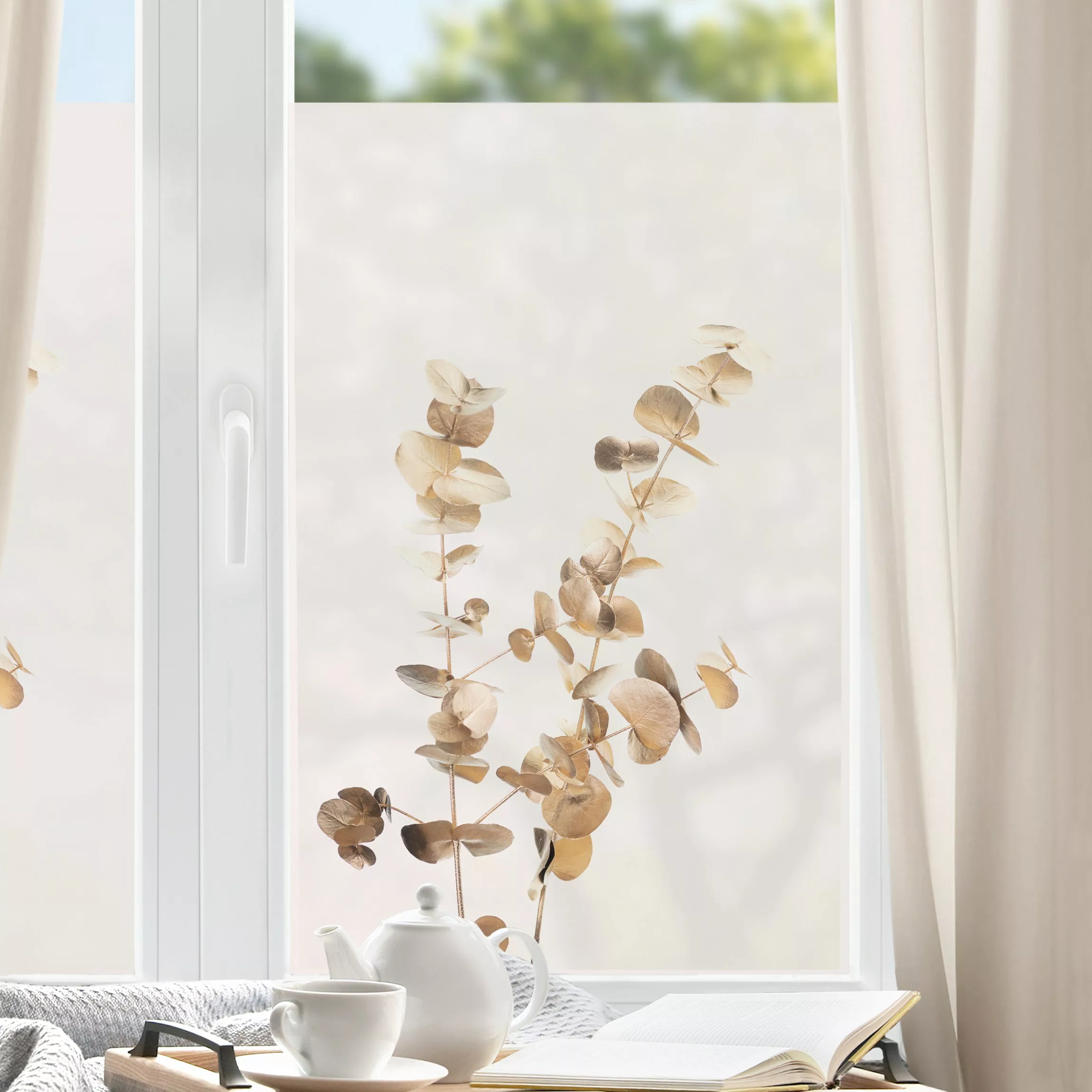 Fensterfolie Goldene Eukalyptuszweige günstig online kaufen